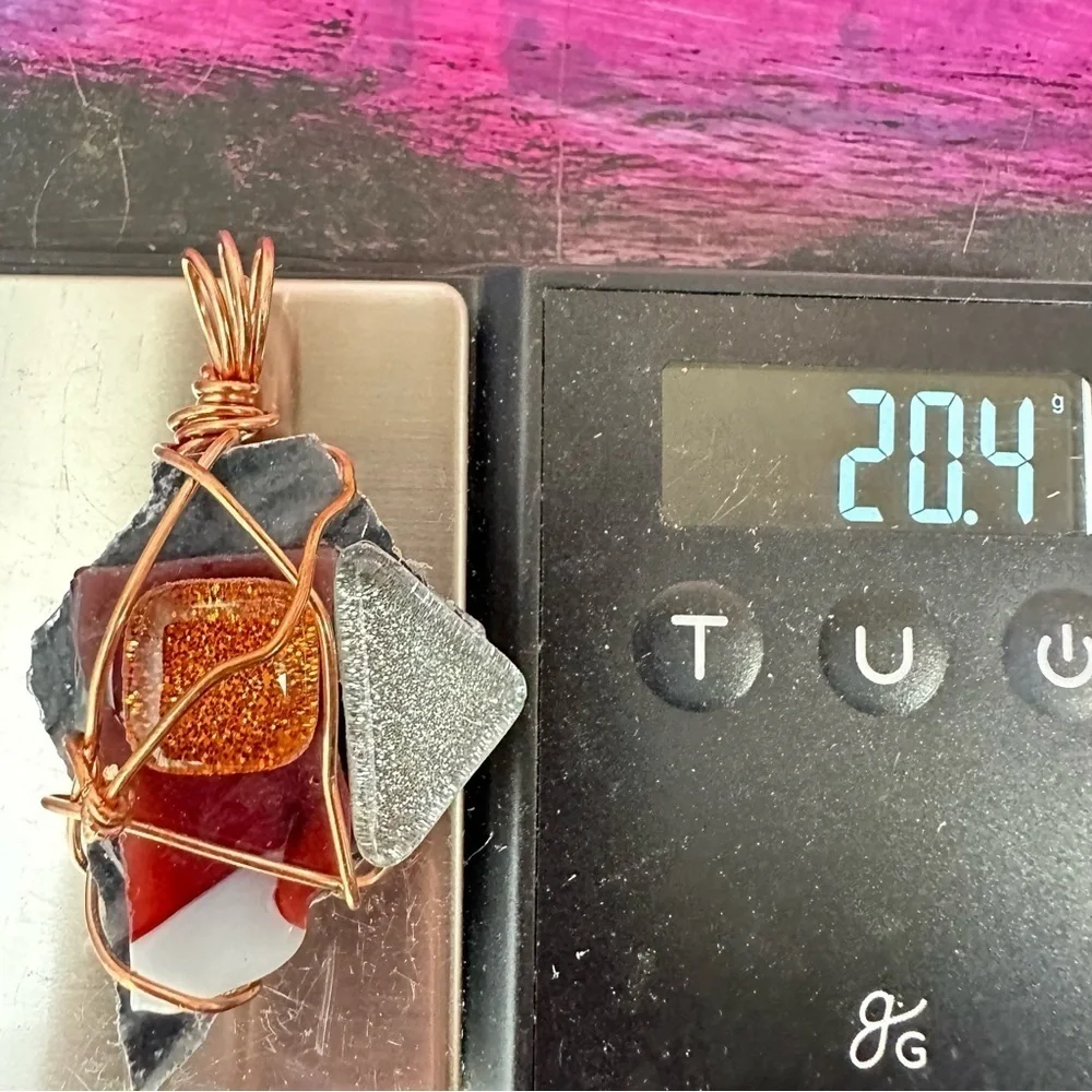 Artisan pendant necklace OOAK Handcrafted Wire-Wrapped Glass and Natural Stone